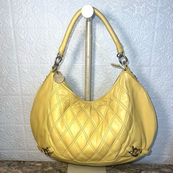 Charles David Yellow Quilted Leather Hobo Bag - Picture 1 of 5